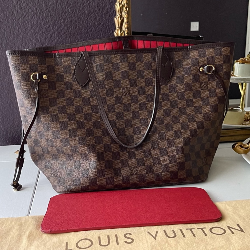 Louis Vuitton Damier Ebene Canvas Tote with Red Interior